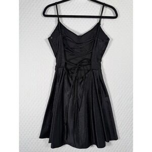 Black Glitter Skater Mini Dress Corset Lace Up Back Witchy Whimsigoth Womens S